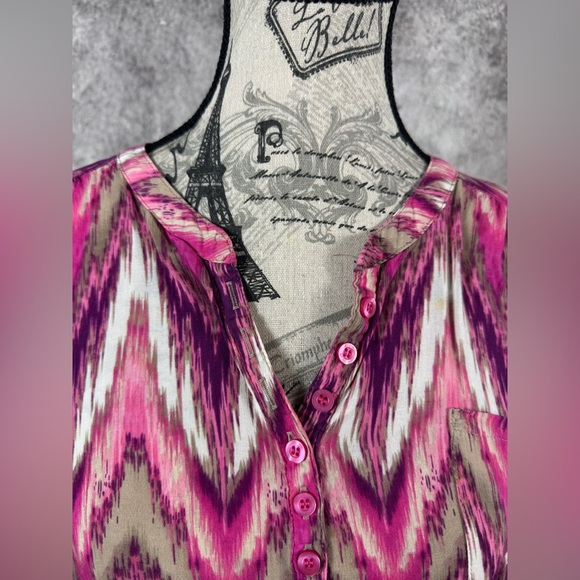 Croft & Barrow Pink and Purple Button Neckline Side Tie Top Size M - Picture 2 of 10